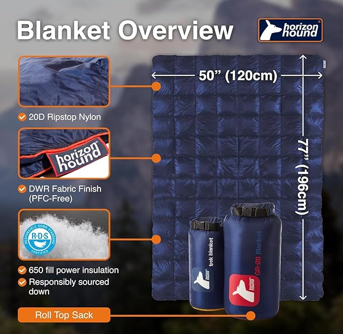 Horizon Hound Puffy Down Camping Blanket - Outdoor Travel Quilt | Sustainable, Insulated, Lightweight & Warm Gear for Sleep, Camping, Stadium, Hiking & Festivals | Water Resistant, Packable & Compact