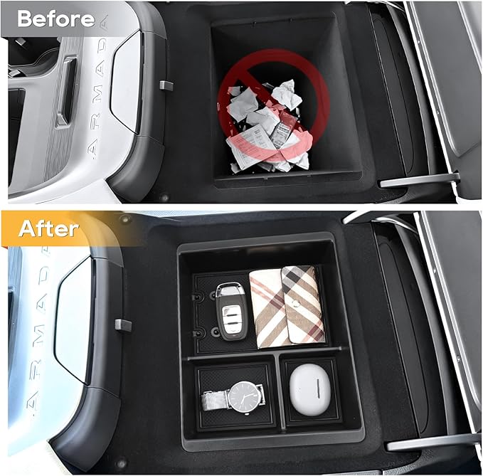 LFOTPP For Armada Center Console Organizer for 2025 2026 Armada (SV/SL/Platinum/Pro-4X/Platinum Reserve) Middle Armrest Storage Tray Insert,Non-Slip Waterproof 2PCS Interior Accessories