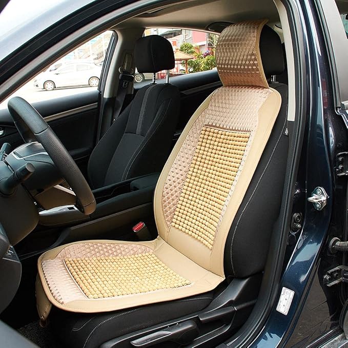 Blueshyhall Wooden Beaded Car Seat Cover Comfortable Massage Car Seat Cushion Cool Breathing–Universal SUV Auto Office Home (Beige)