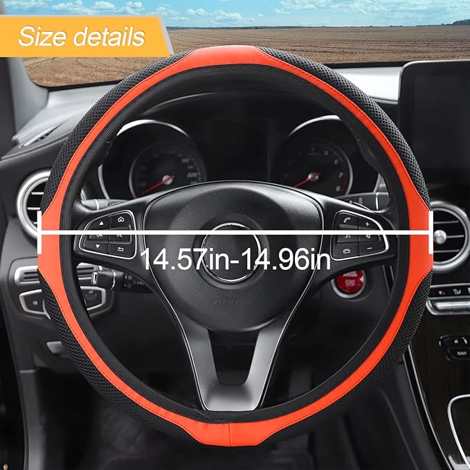 LoyaForba Car Steering Wheel Cover, Universal 14.5-15 Inch, Soft Anti-Slip Neoprene Protector for Steering Wheel, Breathable Odorless and Elastic Stretch, Car Accessory for SUV, Van, Truck (Orange)