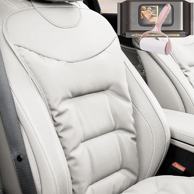 Skin-Friendly & Dirt-Repellent Leather Seat Cushions, 2026 Car Seat Cushion for Driving, 1.57" Thick Comfort Seat Protector, Universal Non-Slip Memory Foam Pad for Car (White, Backrest Cushion)