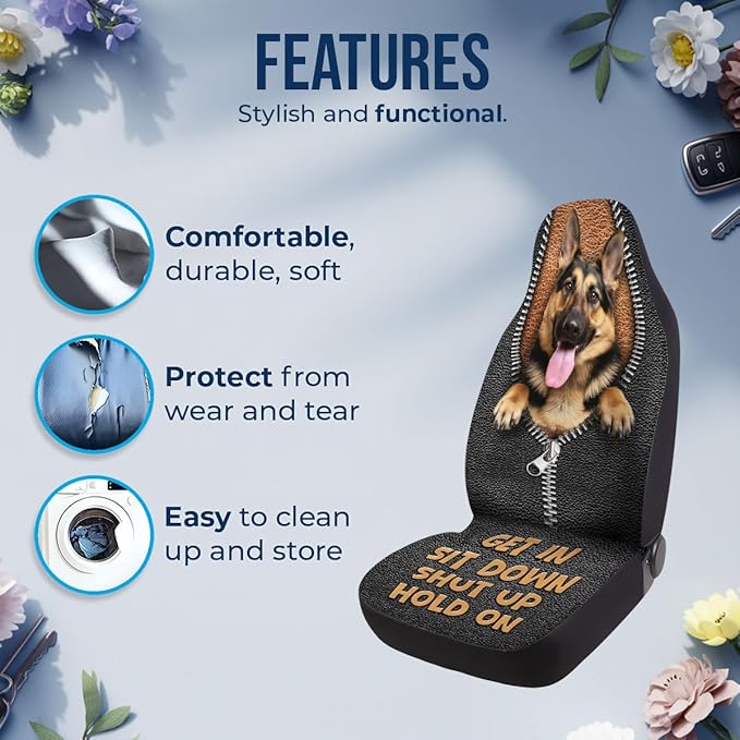 GENANY German Shepherd Car Seat Covers Set of 2, Breathable Front Seat Covers for Truck Sedan SUV, Dogs Themed Car Accessories, Dogs Gift for Women Men