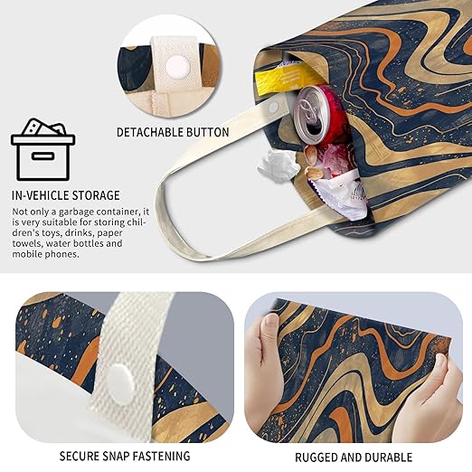 Cute Car Trash Can, Hanging Canvas Car Back Seat Organizer and Storage Bag, Funny Car Trash Bag For Travelling, Outdoor Brown Wood Grain Print