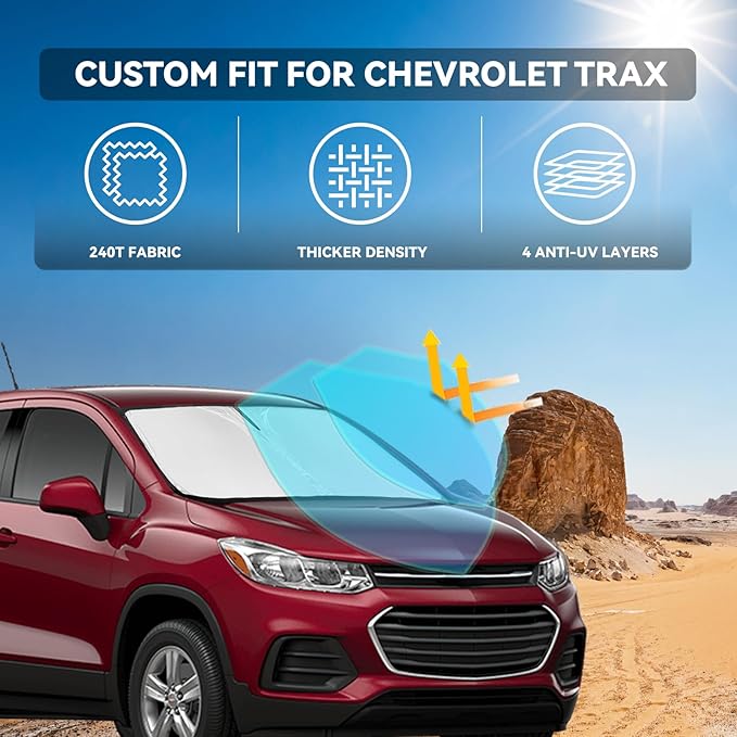 for Chevrolet Trax 2013-2023 Windshield Sun Shade - Custom Fit Chevy Trax LS, LTZ, Premier, SUV 4 Layers Car Sunshades for Front Windows Shade 250T Retractable Shade Blocks UV Rays Car Accessories