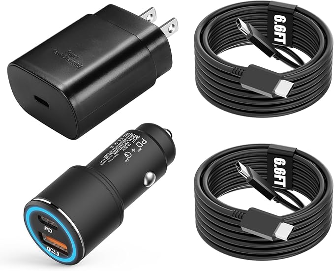 Samsung Super Fast Charger Type C Kit,25W PD USB C Wall/Car Charger for Samsung Galaxy S26/S25/S24/S23/S22/Plus/Ultra/FE/Note 20/10/A71,2020/2018 Pad Pro/Air,with 2X USB C-to-C Cable(6.6ft)