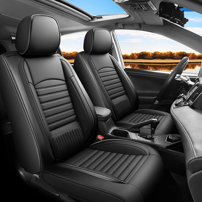 Fit RAV4 Car Seat Covers Set for Toyota RAV4 2013 2014 2015 2016 2017 2018 SE,LE,XLE, Premium,Limited,Adventure,Leather Seat Protector Replacement,Waterproof Faux Leather(Full Set,Black)