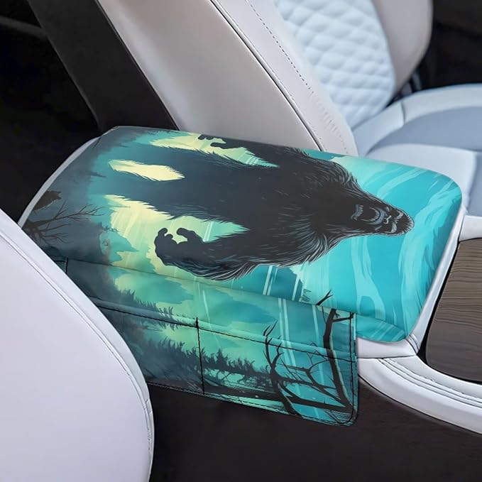 Arm Rest Cover for Car Center Console Cover, Bigfoot Print Easy Install Car Accessories Armrest Protector Center Console Cushion Pad Universal for SUV Truck Van Sedan