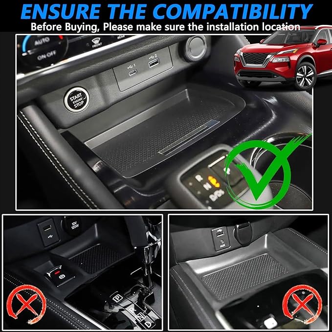 Wireless Car Charger for Nissan Rogue 2021-2023, New Upgrades Interior, 15W Fast Phone Charging Pad with 27W USB & Type-C Port for Any Qi Smartphone