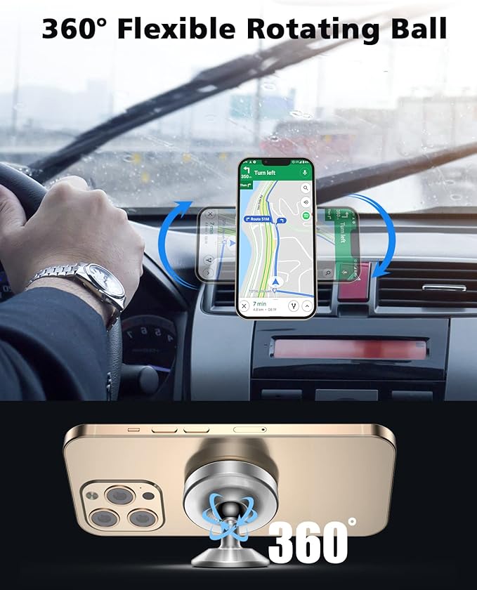2 Pack Magnetic Phone Holder for Car, [ Strong Magnet ] Magnetic Phone Holder, Dashboard Phone Holder Mount 360 Adjustable, Car Mount for iPhone Samsung etc All Smartphones, Sliver