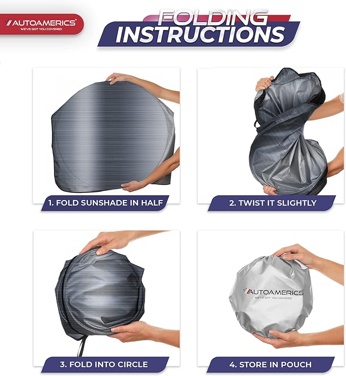 Autoamerics 1-Piece Windshield Sun Shade - Metallic Gray Foldable Car Front Window Sunshade for Most Cars SUV Truck Heat Blocker Visor Protector Blocks Max UV Rays and Keeps Your Vehicle Cool - Medium