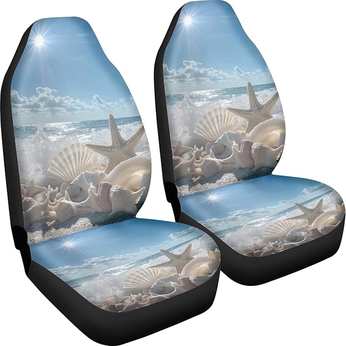 BIGCARJOB Ocean Style Universal Car Seat Cover 2pcs Bucket Seat Covers Holiday Travel Car Front Seat Saddle Mat Covers