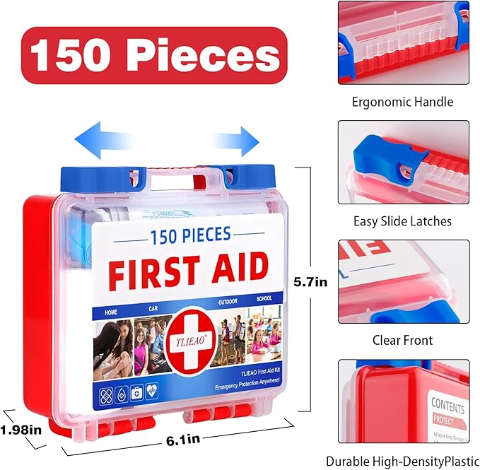 Mini First Aid Kit - 150 Pieces Emergency Medical Kit for Home, Car, Travel, Camping, Truck, Hiking, Sports, Office, Vehicle & Outdoor Emergencies
