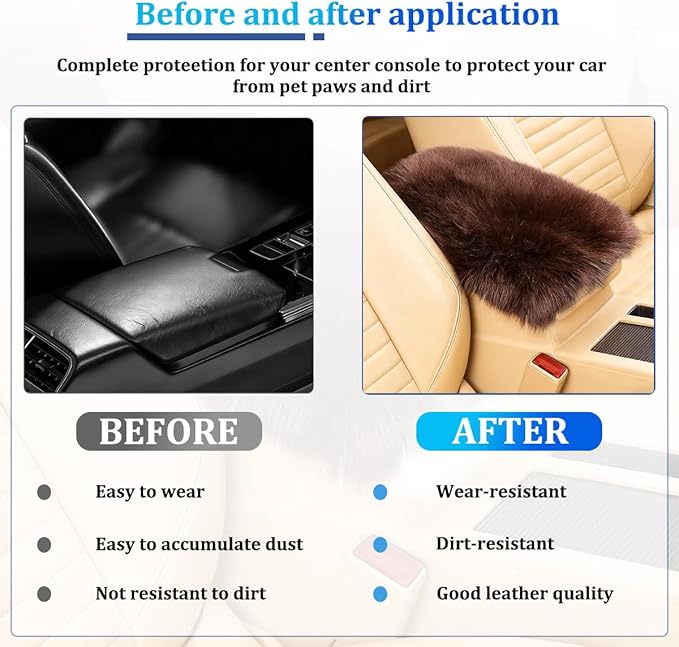 Car Center Console Cover, Fluffy Soft Vehicle Middle Console Arm Rest Cushion Pad, Furry Automotive Interior Armrest Seat Box Protector Decoration Accessories, Universal Fit (Coffee)