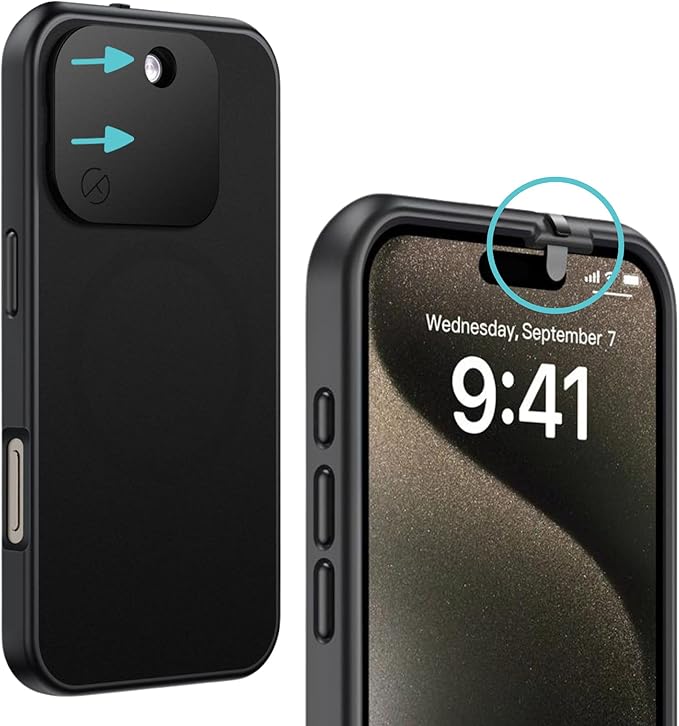 Spy-Fy iPhone 16 Pro Privacy Case with Camera Covers Front and Rear | Magsafe compatible and Kickstand | Protect Your iPhone and Privacy | 6-Foot Drop Proof | 6,3 Inch | Camera Protection by Valenta