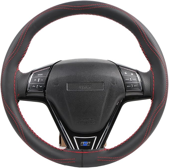 15 Inch Universal Micro Fiber Leather Car Steering Wheel Cover Stitch On Wrap with Needle & Thread Anti-Slip Auto Steering Cover for Woman DIY Red Line