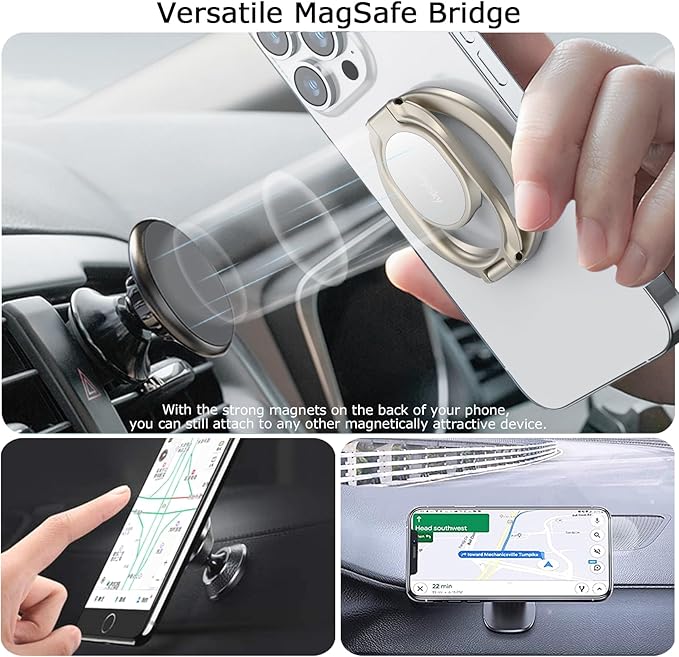 Doflyesky Magnetic Phone Grip for MagSafe Ring Holder, Metal Double Adjustable Gym Finger Ring Grip Kickstand, Removable Phone Grip for iPhone, iPad and Smartphones (Natural Titanium)
