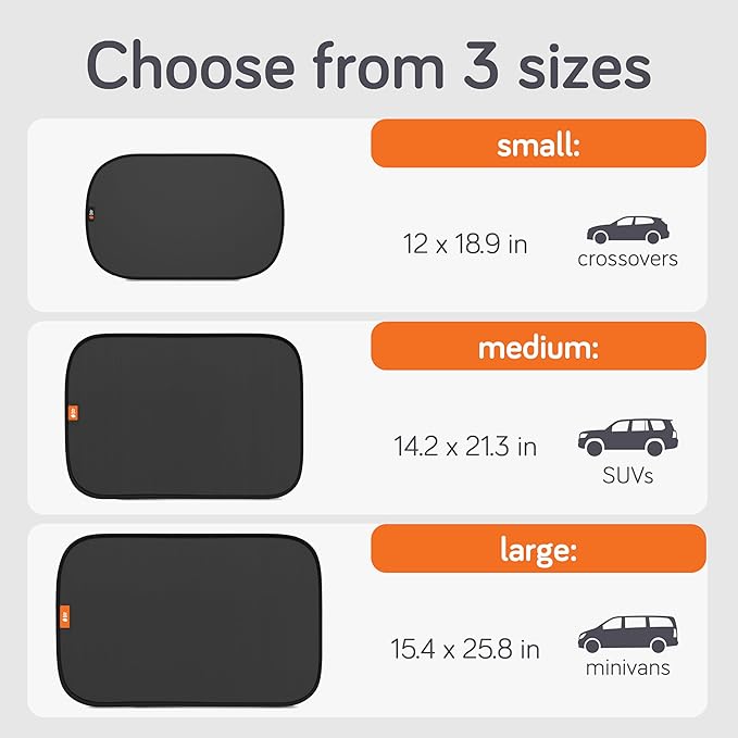 Baby Uma Car Window Shades (2 Pack) - 18.9″ × 12″, UPF 50+ Car Window Covers, 99% UVB + 94% UVA Protection, Static Cling Sun Shade with Travel Bag (Small)