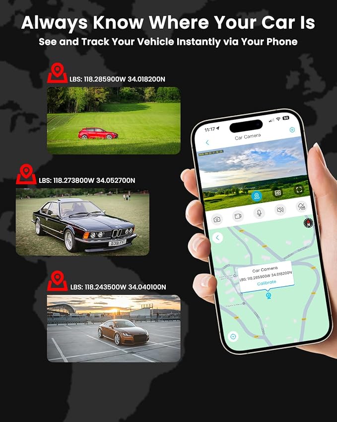 4G LTE Dash Cam with SIM Card, Live Streaming Car Security Camera Front & Cabin, 170° Wide Angle, Remote Viewing, 24/7 Parking Mode, AI Motion Alerts, 2-Way Talk, Anti-Theft & Vandalism Protection