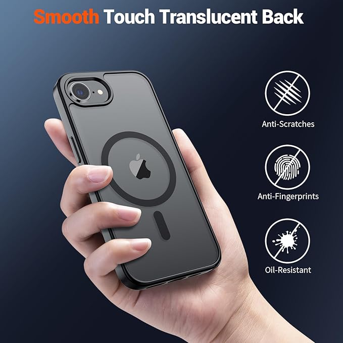 SUPFINE Magnetic for iPhone 17e Case/iPhone 16e Case (Compatible with MagSafe)(Military Grade Drop Protection) Slim Translucent Matte Shockproof with Anti-Fingerprint Phone Cover,Black