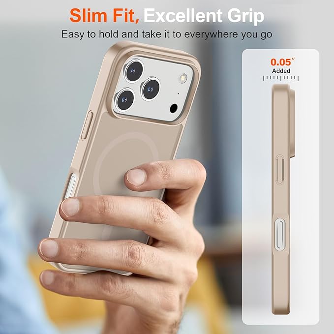 SUPFINE Magnetic for iPhone 17 Pro Case (Compatible with MagSafe)(Military Grade Drop Protection) Translucent Matte Shockproof with Anti-Fingerprint Phone Cover,Desert Gold