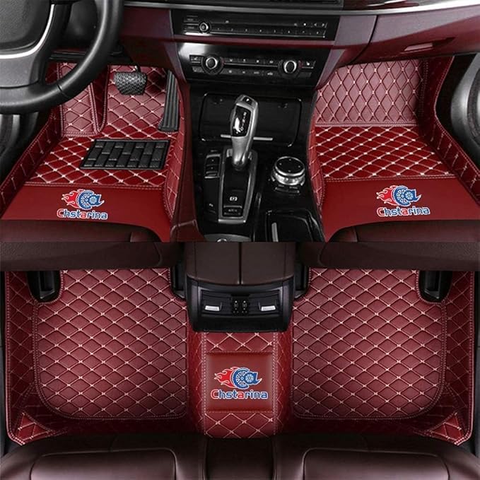 Custom Car Floor Mats Custom Logo/Pattern for SUV Van Truck Sedan Coupe Car Mats Full Surrouded Floor Mat All Weather Waterproof and Anti-Slip Protection Car Floor Liners(Wine red)