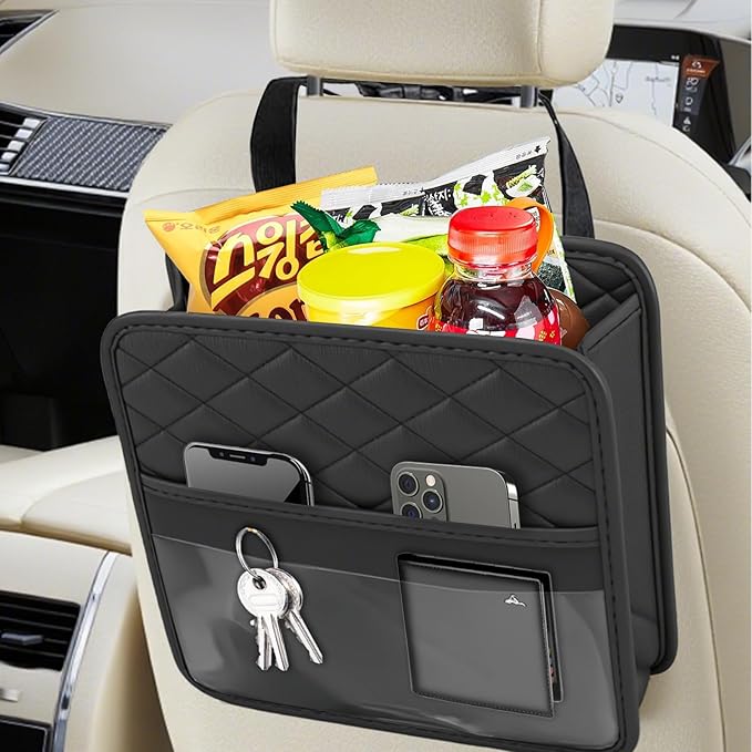 Car Seat Back Organizer,Seat Back Hanging Bag,Waterproof Leather Backseat Storage Pocket,Multipurpose Backseat Organizer,Auto Travel Essentials Accessories for Kids & Adults for Most Vehicles