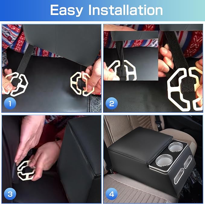 Center Console Organizer Armrest Storage Box with Cup and Phone Holder for Car & Van & Truck Floor Cab Back Bench Seat Black