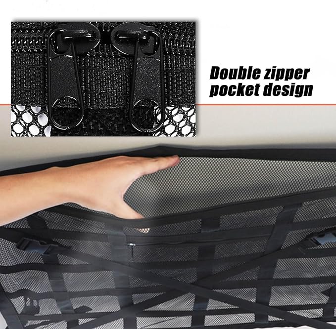 Overhead Car Organizer, Compatible with Ford F-150 XL/Raptor 2010-2025 Car Roof Storage Net Universal Car Ceiling Storage for Camping Storage Bag,Beige-Medium
