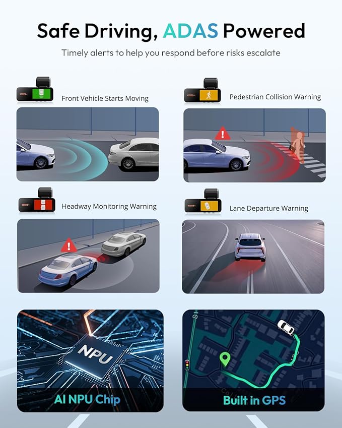 BOTSLAB 4K Dash Cam Front and Rear, 64GB SD Card Included, 170° Ultra Wide 4K+2K Dashcam with ADAS, Night Vision, 24/7 Parking Mode, IMX415 STARVIS Sensor, WDR, 5.8GHz WiFi,Built-in GPS,Loop Recording
