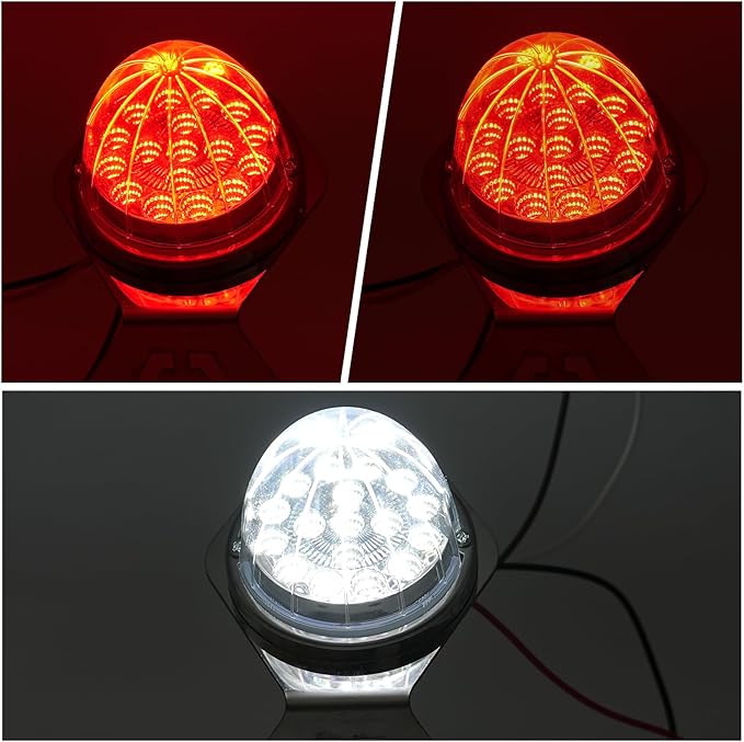 2PCS Dual Revolution Turn Signal with Stainless Steel Bracket, Red Turn Signal & White Marker, 17 LED Turn Signals Bracket Watermelon Light for Freightliner Kenworth Heavy Trucks