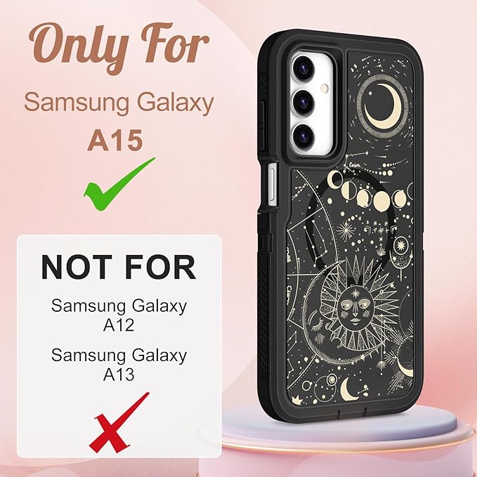 for Samsung Galaxy A15 5G Phone Case - Compatible with MagSafe Women Girls Cute Magnetic Protective Cover Girly Sun Moon Aesthetic Design Heavy Duty Shockproof for Samsung A15 5G Case 6.5"