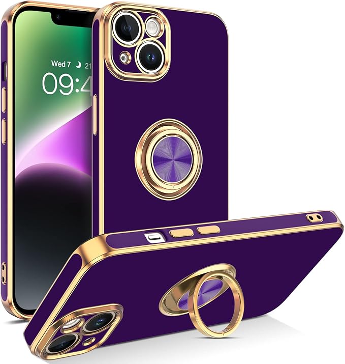 VENINGO Compatible with Apple 14 Case,Phone Case for 14,Slim Fit Soft 360° Ring Holder Kickstand Magnetic Car Mount Supported Easy Clean Shockproof Protective Cover for Apple 14 6.1", Deep Purple