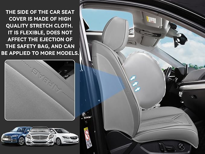 Car Seat Covers, Premium Leather Car Seat Covers, Waterproof and Breathable Seat Covers, Universal Car Seat Protector Fit for Cars, Trucks, SUVs, Pick-ups (Gray, 2 PCS Front Seat)