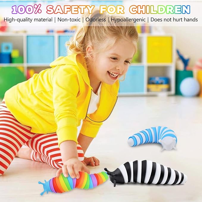 Cevioce Fidget Slug Toy,3Pcs Sensory Slug Fidget Toy for Kids & Adults, Cute 3D Articulated Stim Toy - Easter Gifts for Kids Boys Girls ADHD Autism Easter Basket Stuffers for Kids Toddlers