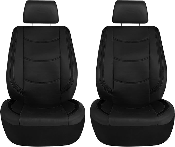 FH Group Full Set Faux Leather Car Seat Covers - Universal Fit, Low Back Front Seat Covers, Airbag Compatible, Split Bench Rear Seat Cover for SUV, Sedan Black