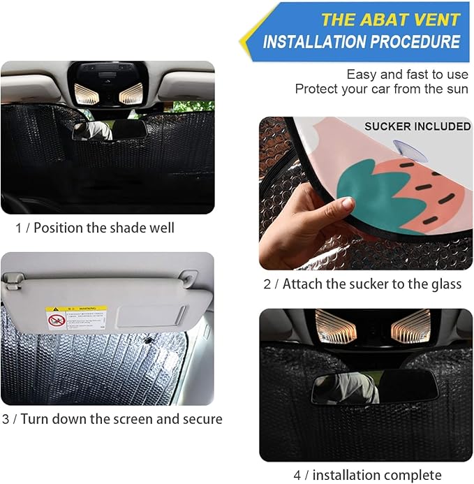 Qilmy Front Windshield Sun Shade Cute Hand Drawn Summer Berries Strawberries Folding Sun Shield Shade, Blocks UV Ray to Keep Your Vehicle CoolSun Visor Protector for Fits Car Truck SUV 55"x27.6"