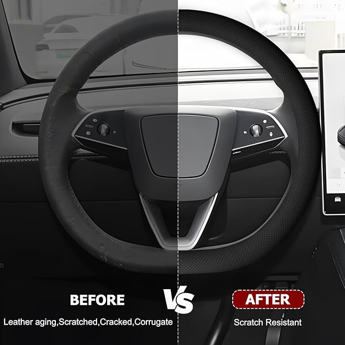 Microfiber Leather Universal 14.5-15 inch Steering Wheel Cover,Easy to Install Non-Slip Breathable Steering Wheel Protector Black