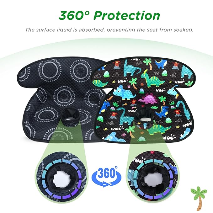 Car Seat Protector for Potty Training, 2 Pack Waterproof Piddle Pad Cover with Anti-Slip Backing, Portable Car Seat Liner for Toddler Baby Safety Carseats & Strollers (Black Dinosaur)
