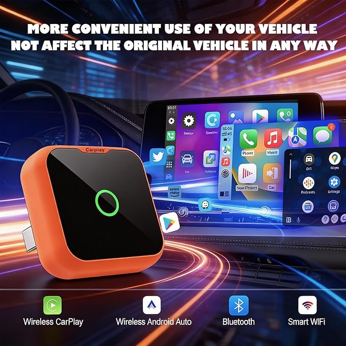 2-in-1 Wireless CarPlay Adapter for iPhone & Android Auto, Mini Wired to Wireless Dongle, Plug & Play, Stable Connection, iOS 10+/Android 11+, Lifetime OTA Updates (Not for BMW/Tesla)