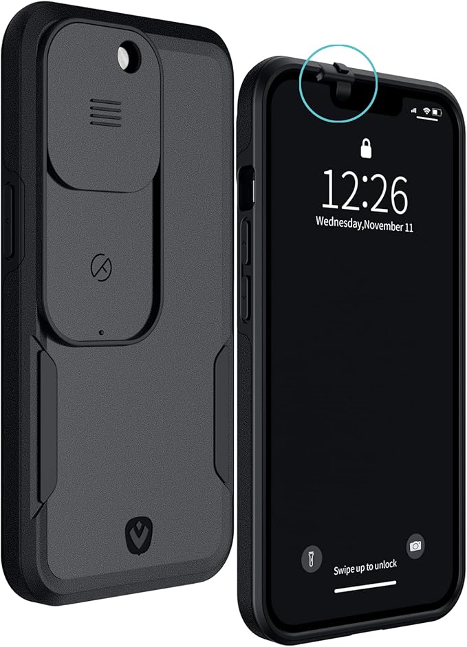 Spy-Fy iPhone 13 Pro Max Case with Camera Covers Front and Rear | Protect Your iPhone and Privacy | 6-Foot Drop Proof | 6,7 Inch | Camera Protection by Valenta Black