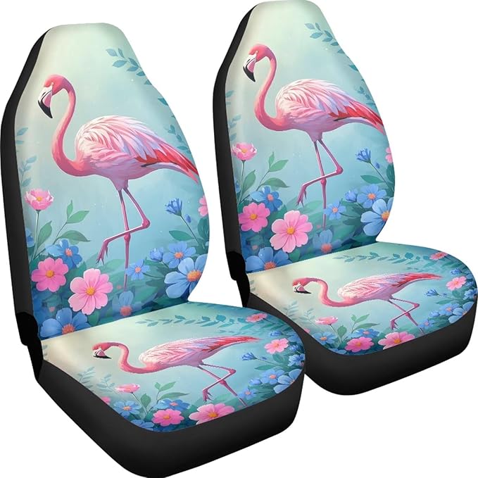 Car Seat Covers for Front Seats Only Auto Seat Protector Universal Fit Most Truck SUV Van Aesthetic Car Accessories for Women 2 Pack Flamingo 1