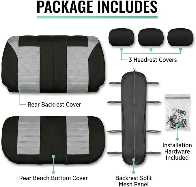 FH Group Car Seat Cover for Back Seat Premium 3D Air Mesh Gray Seat Cover Universal Fit Rear Seat Cover Split Bench Car Seat Protector for Dogs and Kids, Car Interior Accessories for SUV Sedan Van