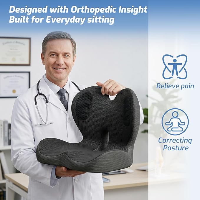 Seat Cushion,Memory Foam Chair Cushion for Office and Car,Ergonomic Coccyx Seat Cushion for Tailbone,Sciatic Nerve,Back Pressure Relief,Lumbar Support Pilow for Office,Car,Truck,Desk Chair