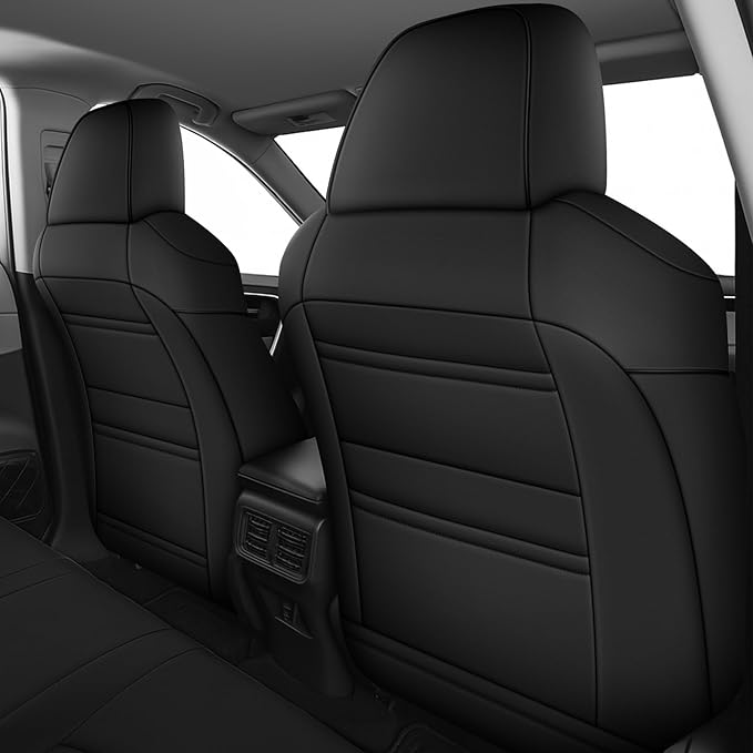 AOMSAZTO Custom Fit Seat Covers for Toyota RAV4 Hybrid 2019 2020 2021 2022 2023 2024 2025 (Not for XSE&2022-2025 SE Hybrid)-Full Set Faux Leather (New Black&Grey)