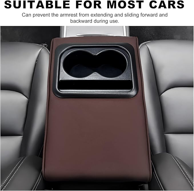 Car Center Console Armrest Pillow, Memory Foam Auto Armrest Box Cover with Cup Holder & Phone Holder, Waterproof Leather Arm Rest Protector Cushion, Interior Car Accessories (Coffee)