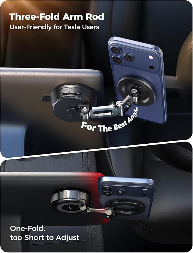 JOYROOM Car Mount for iPhone, [Tri-Fold] MagSafe iPhone Car Mount, [Suction Pro+Gel Base] 360° Rotation iPhone Car Holder, Strong Magnet for iPhone 17 Pro Max and Other Series[Not for Charging]