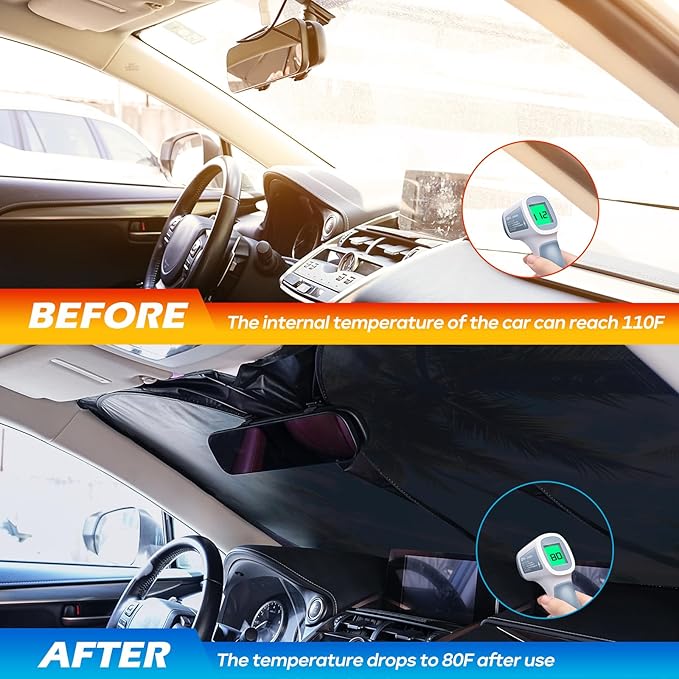 Windshield Sun Shade - Car Windshield Sun Shade for UV Protection Heat Reduction 2025 Sun Visor for Car Interior (55"x31.5")