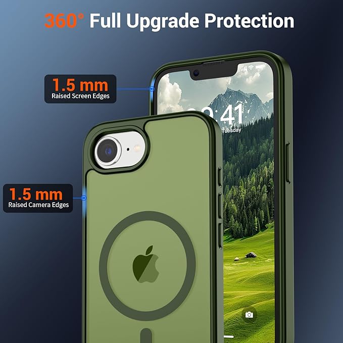 SUPFINE Magnetic for iPhone 17e Case/iPhone 16e Case 2025 (Compatible with MagSafe)(Military Grade Drop Protection) Slim Translucent Matte Shockproof with Anti-Fingerprint Phone Case,Cangling Green