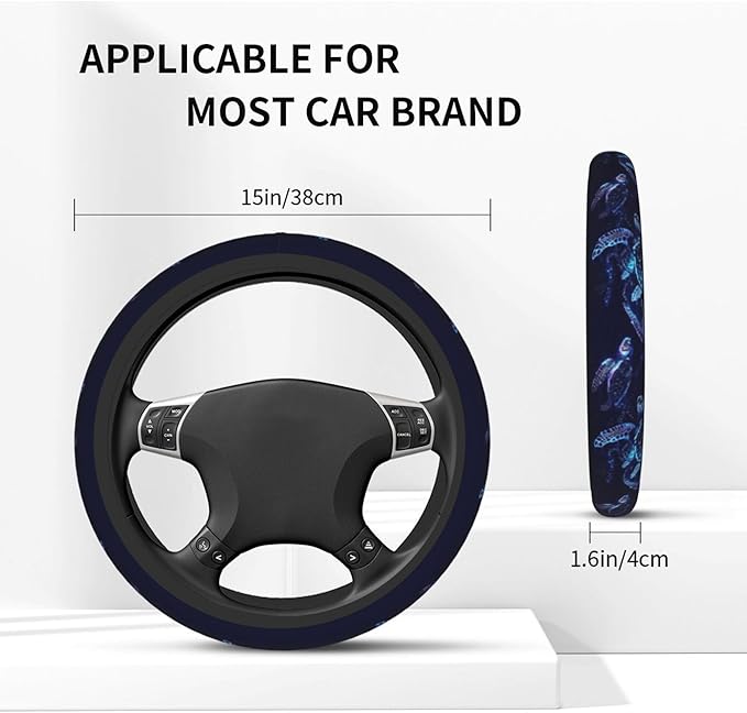 Sea Turtle Steering Wheel Cover - Bule Sea Turtle Steering Wheel Cover Anti-Slip Breathable Universal 14-15 Inch Car with 2 Pcs Car Coasters Suitable Men Women