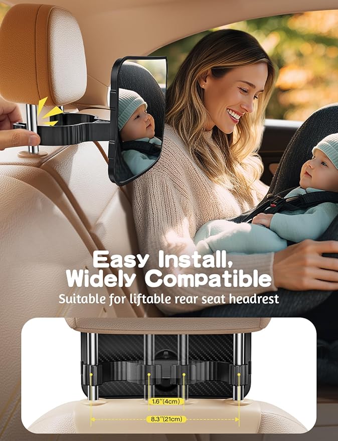 TAZENI Baby Car Mirror Hook Design Ultra Stable Car Seat Mirror for Baby Rear Facing Secure and Shatterproof CarSeat Mirrors 360° Clear View Newborn Essential Accessories